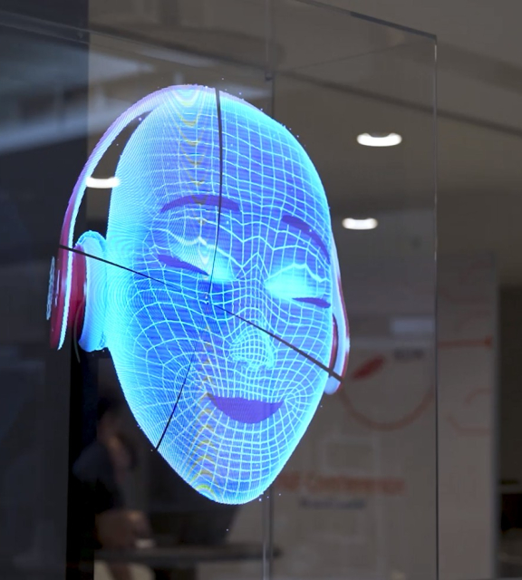 Image of digital face listening to headphone