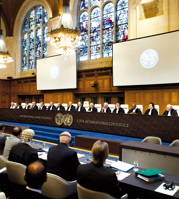 Meeting in the Great Hall of Justice of the International Court of Justice (ICJ)