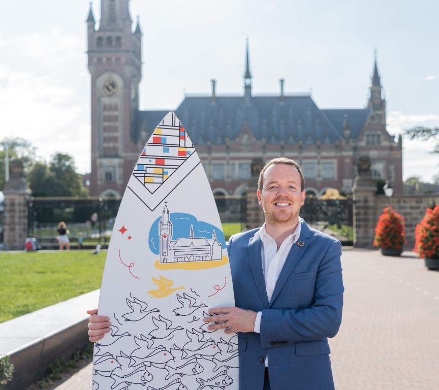 Stuart Payne in front of Peace Palace