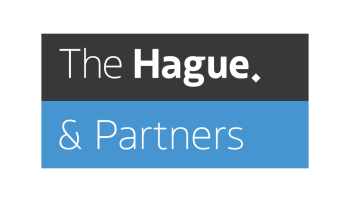 Logo of The Hague & Partners with text in black and blue