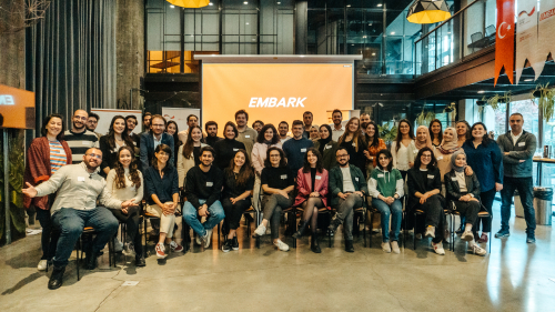 Group of about forty people during an EMBARK project