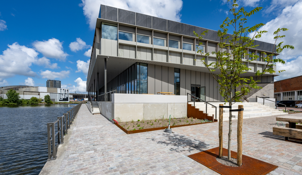 The exterior of Titaan, which is located next to the water. The exterior of Titaan, which is located next to the water.