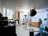Modern recording studio with cameras and lighting