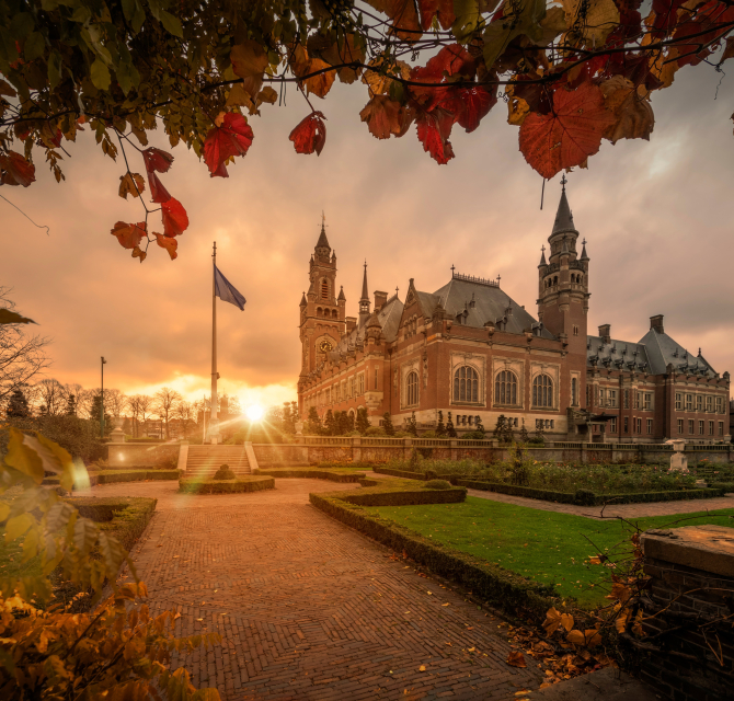 Image of Peace Palace the Hague during fall