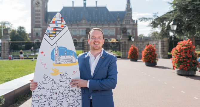 Stuart Payne in front of Peace Palace