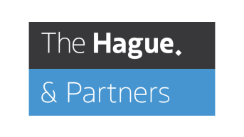 Logo of The Hague & Partners with text in black and blue