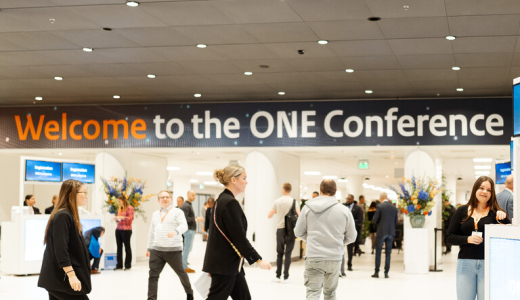 Visitors in a registration hall for the ONE Conference