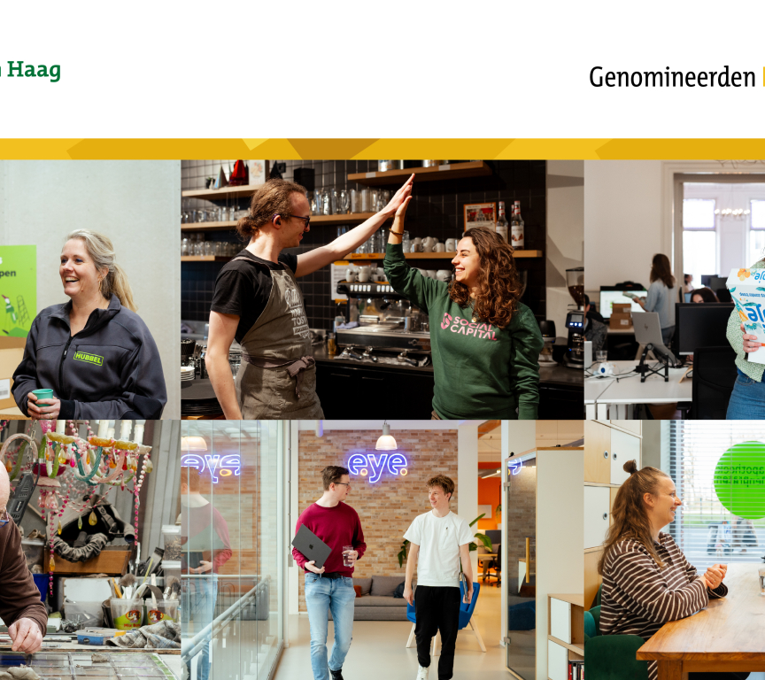 Zes foto's van genomineerden voor de Haagse Parel 2026.