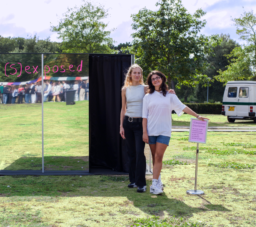 Safiye Janson and Lotte Ottevanger in front of their project [S]exposed. Photo credit: Shari de Boer.