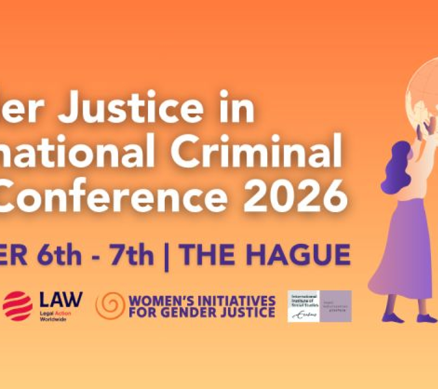 Announcement of the gender justice conference in The Hague.
