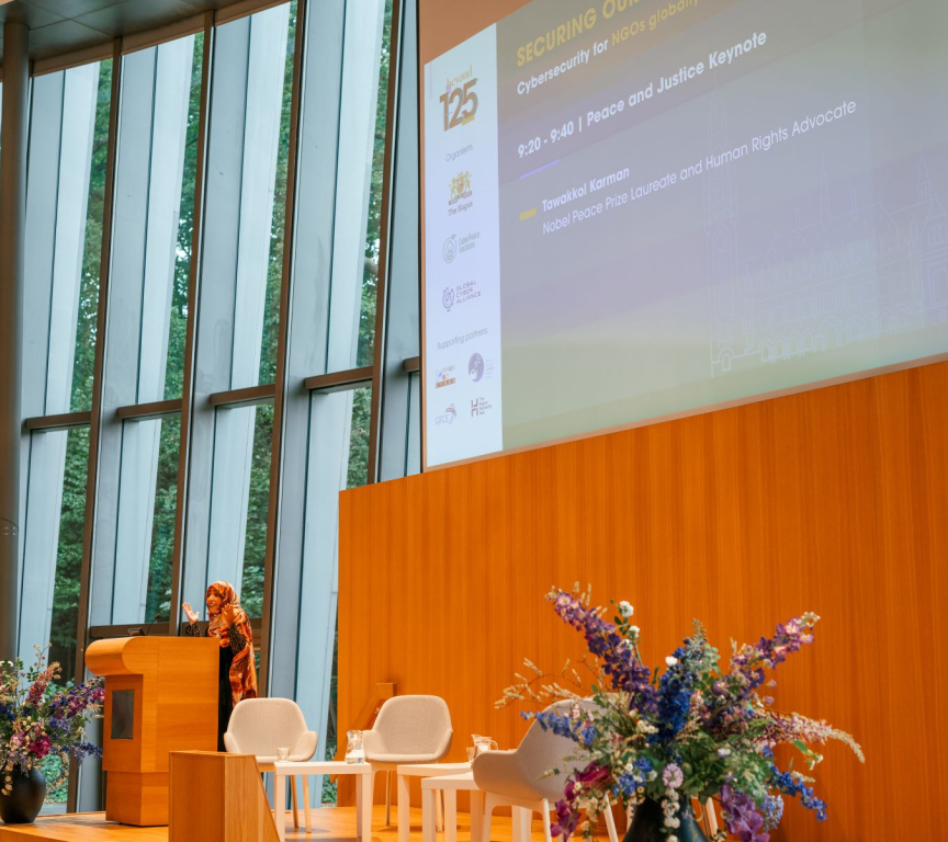 Novel Peace Prize Awarded and Human Rights Advocate Tawakkol Karman talking at the Beyond 125 conference in the Peace Palace