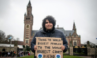 Mert Kumru, Worlds Youth for Climate Justive in front of the Peace Palace