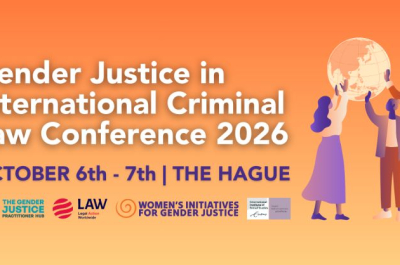 Announcement of the gender justice conference in The Hague.