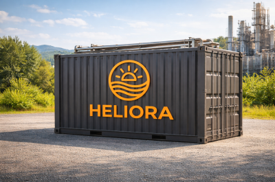 Black container with Heliacora logo against a green background