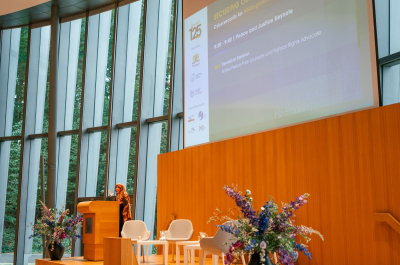 Novel Peace Prize Awarded and Human Rights Advocate Tawakkol Karman talking at the Beyond 125 conference in the Peace Palace
