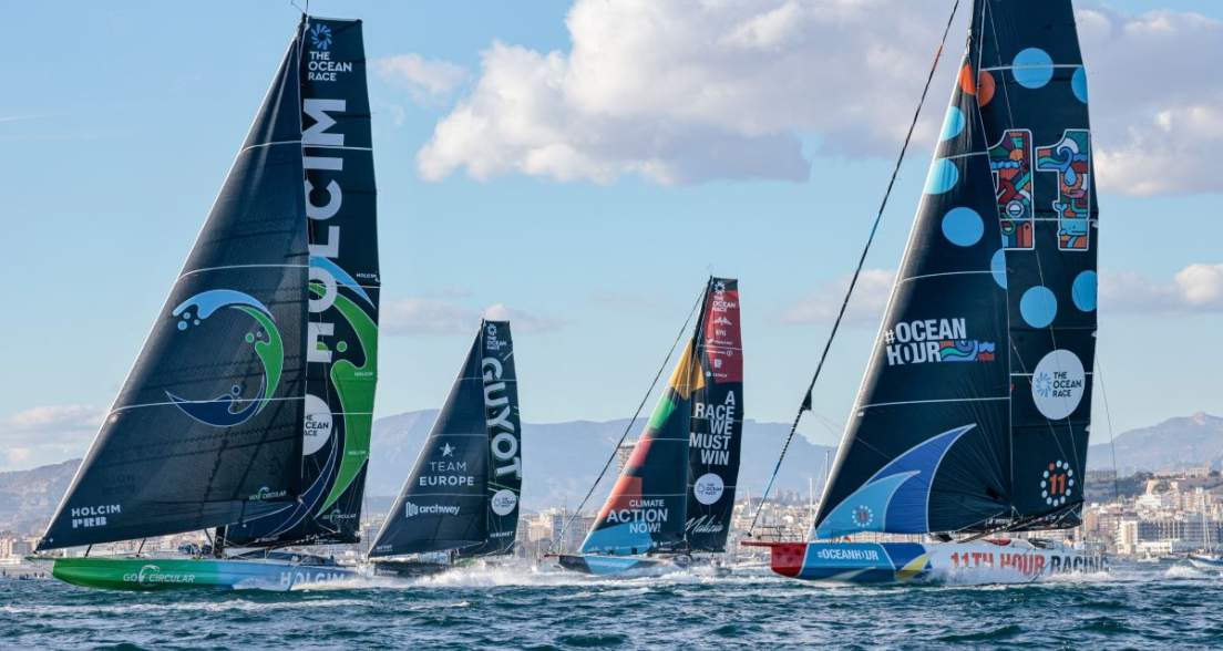 4 boats racing in the ocean race