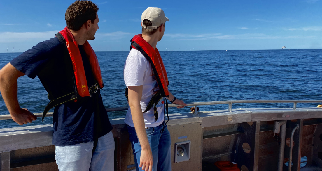 Luc and Cas looking and their test version of their Wave Energy Collector