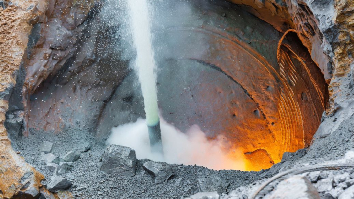 Steel shot drilling removes rock geothermal warmth created by Adobe Firefly