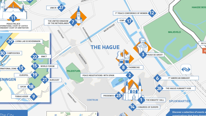 Interactive map showing key locations in The Hague.