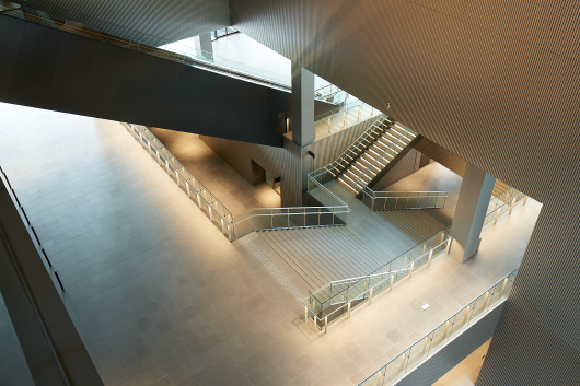 Overview of stairs and corridors in a modern building