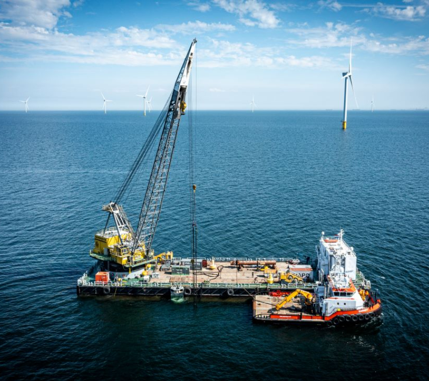 North Sea Farmers building seaweed farm within a wind farm. begin of aug 2024 settlement of eco ankers
