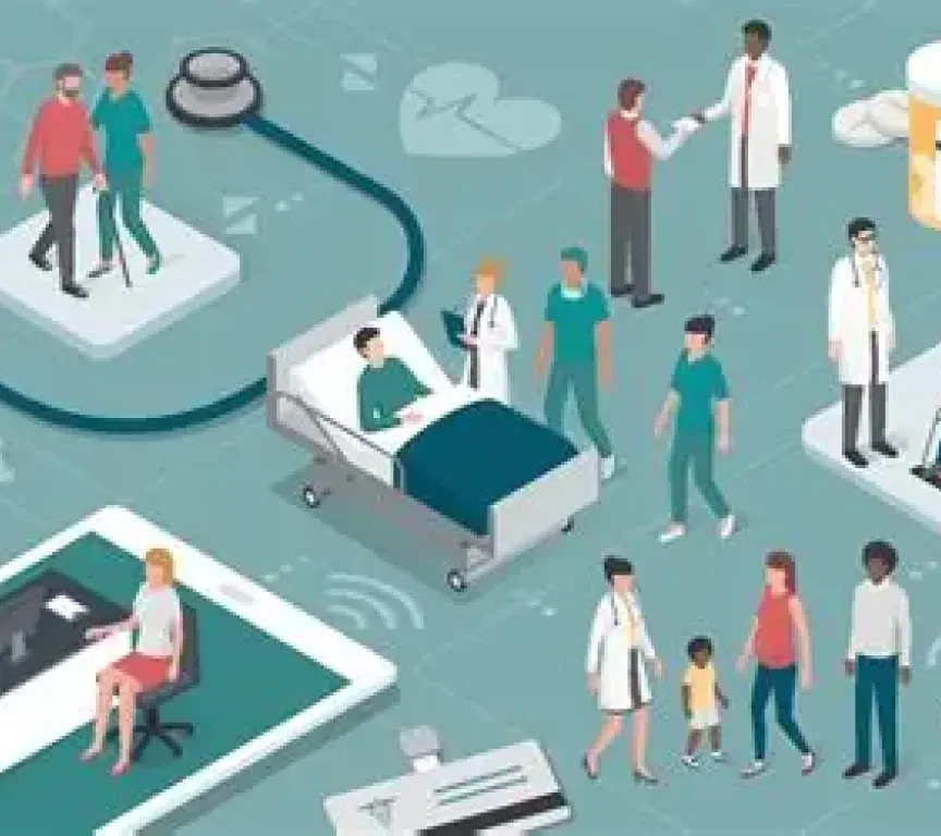 Illustration of healthcare workers in action.