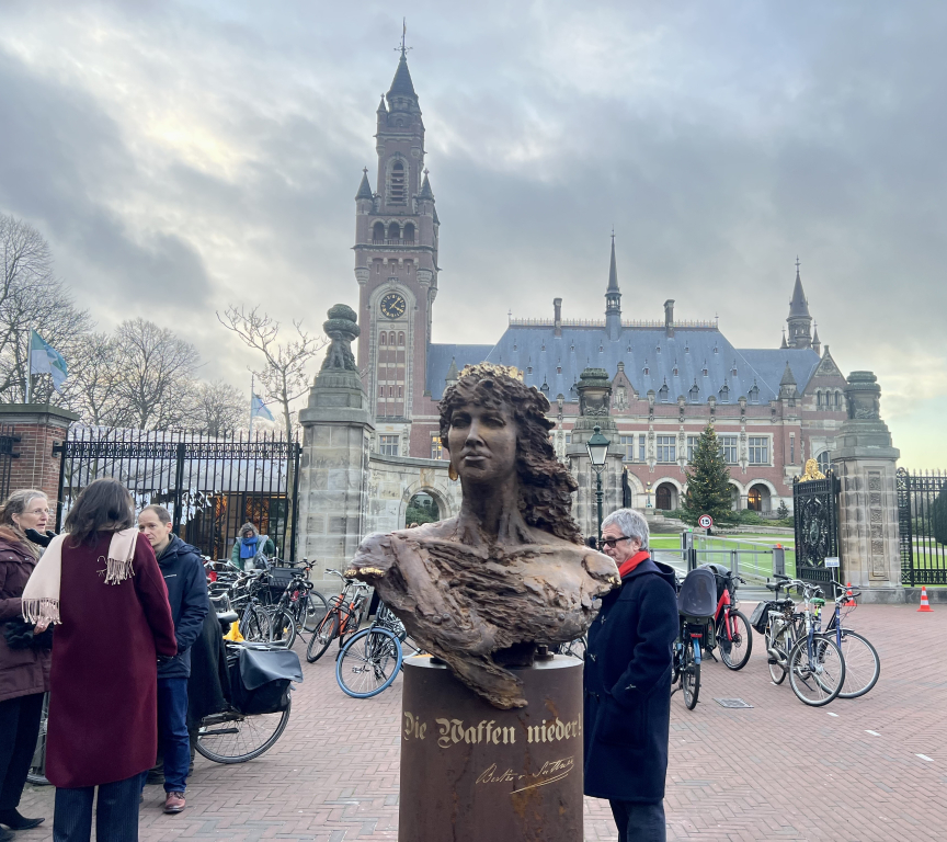 Bronze statue of Bertha von Suttner at the Peace Palace in The Hague.