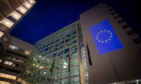 Town Hall The Hague with EU sign by night - Martijn Beekman fotography 8 May 2025.