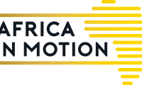 Logo featuring the text Africa in Motion in black and gold