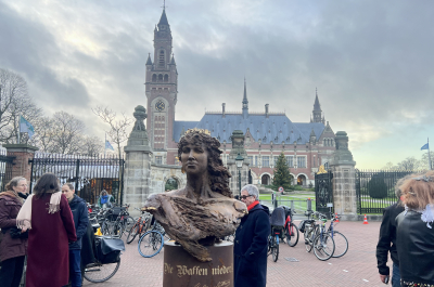 Bronze statue of Bertha von Suttner at the Peace Palace in The Hague.