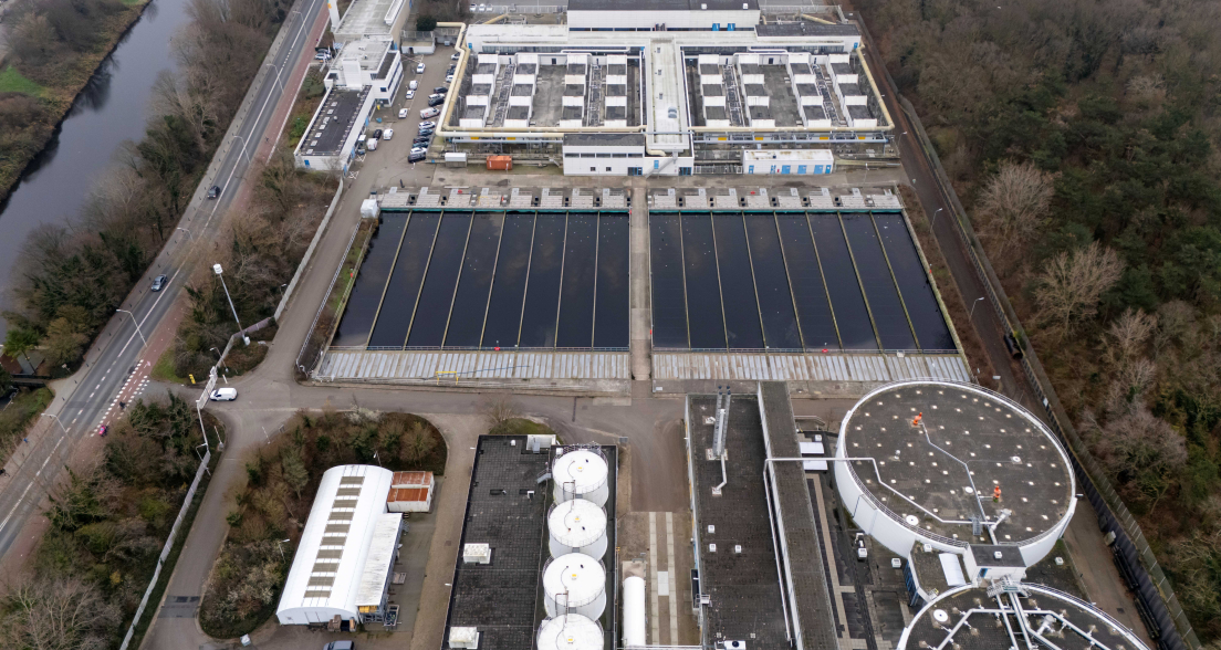 Aerial view of a wastewater treatment plant