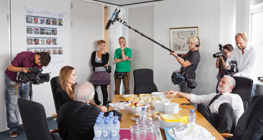 Michele Gentile filming at the ICC for War of Justice with Angelina Jolie