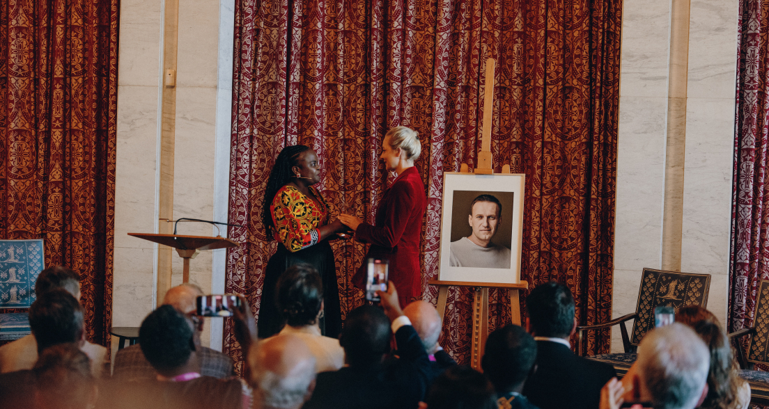 Maseko Prize ceremony in Oslo in 2024 for the late Alexei Navalny, the Russian opposition leader and former attorney who died in prison in Siberia in 2024 with Yulia Navalny and Tanele Maseko. 