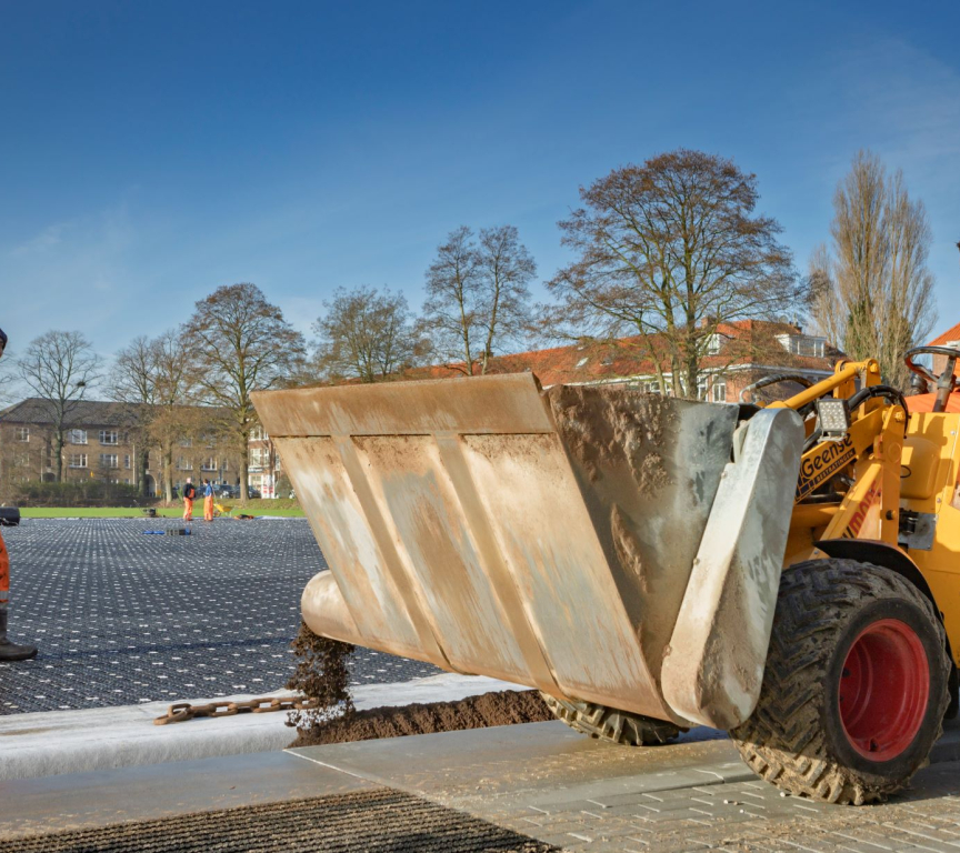 Sport fields with water storage and cooling down system in The Hague.