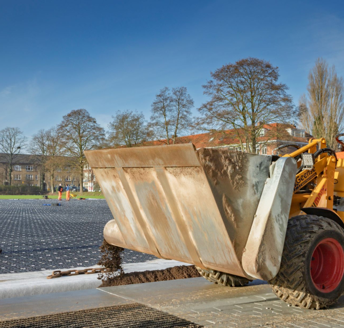 Sport fields with water storage and cooling down system in The Hague.