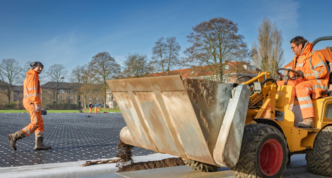 Sport fields with water storage and cooling down system in The Hague.