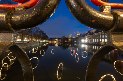The Hofvijver in The Hague with light circles and reflections